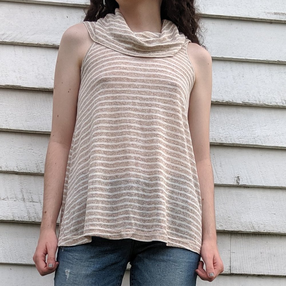 cowl neck sleeveless striped top